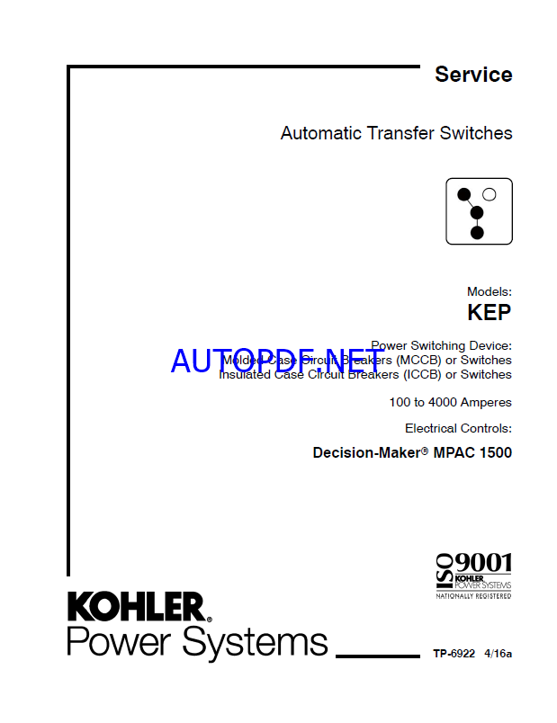 Kohler KEP Automatic Transfer Switches Service Manual (tp6922)