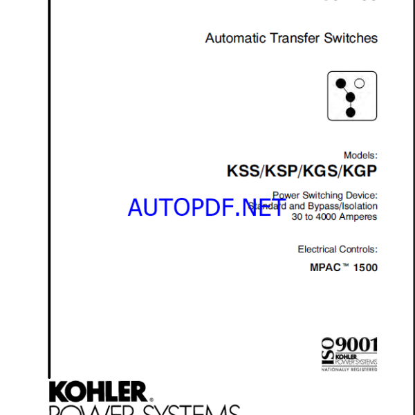 Kohler KSS, KSP, KGS, KGP Automatic Transfer Switches Service Manual (tp6461)