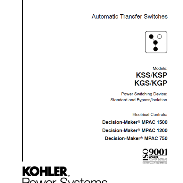 Kohler KSS, KSP, KGS, KGP Automatic Transfer Switches Service Manual (tp6921)