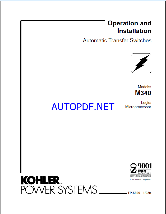 Kohler M340 Automatic Transfer Switches Operation and Installation Manual (tp5569)