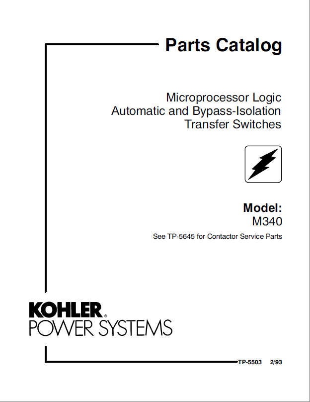 Kohler M340 Microprocessor Logic Automatic and Bypass-Isolation Transfer Switches Parts Catalog (tp5503)