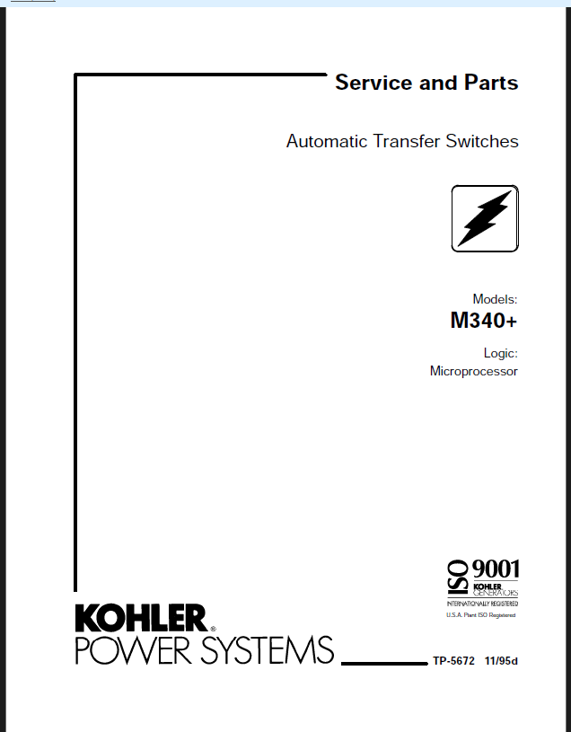 Kohler M340+ Automatic Transfer Switches Service and Parts Manual (tp5672)