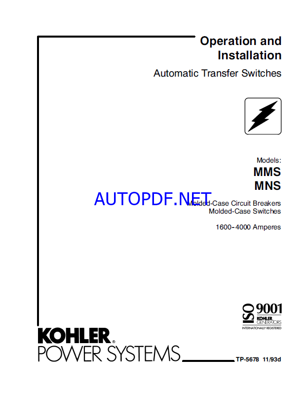Kohler MMS, MNS Automatic Transfer Switches Operation and Installation Manual (tp5678)