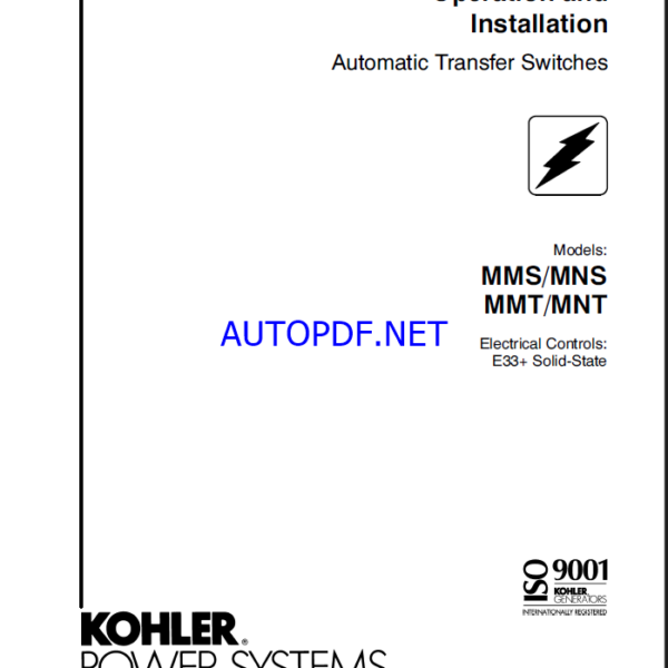 Kohler MMS, MNS, MMT, MNT Automatic Transfer Switches Operation and Installation Manual (tp5662)