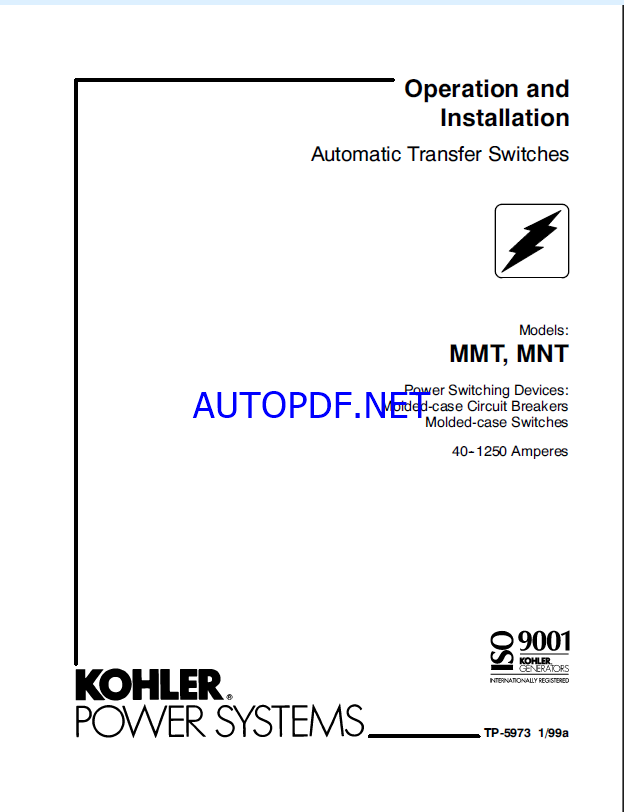 Kohler MMT, MNT Automatic Transfer Switches Operation and Installation Manual (tp5973)