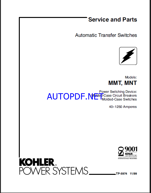 Kohler MMT, MNT Automatic Transfer Switches Service and Parts Manual (tp5974)