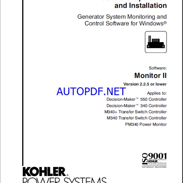 Kohler Monitor II Version 2.2.5 or lower Software Operation and Installation Manual (tp5972)