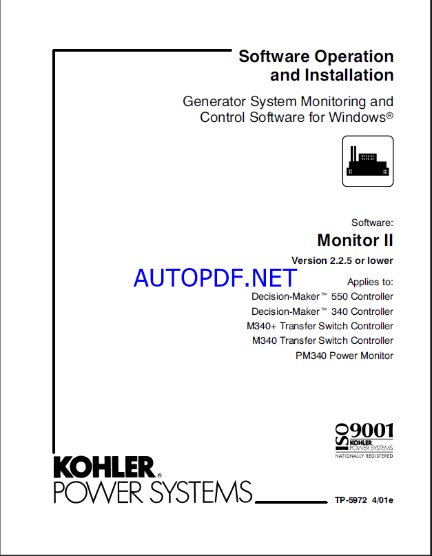 Kohler Monitor II Version 2.2.5 or lower Software Operation and Installation Manual (tp5972)