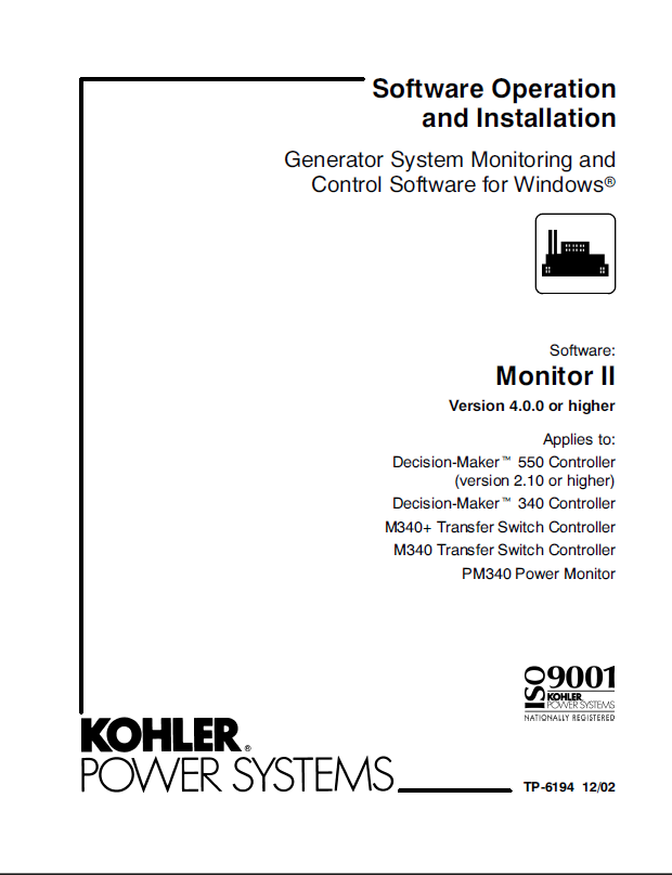 Kohler Monitor II Version 4.0.0 or higher Generator System Monitoring and Control Software for Windows Software Operation and Installation Manual (tp6194)
