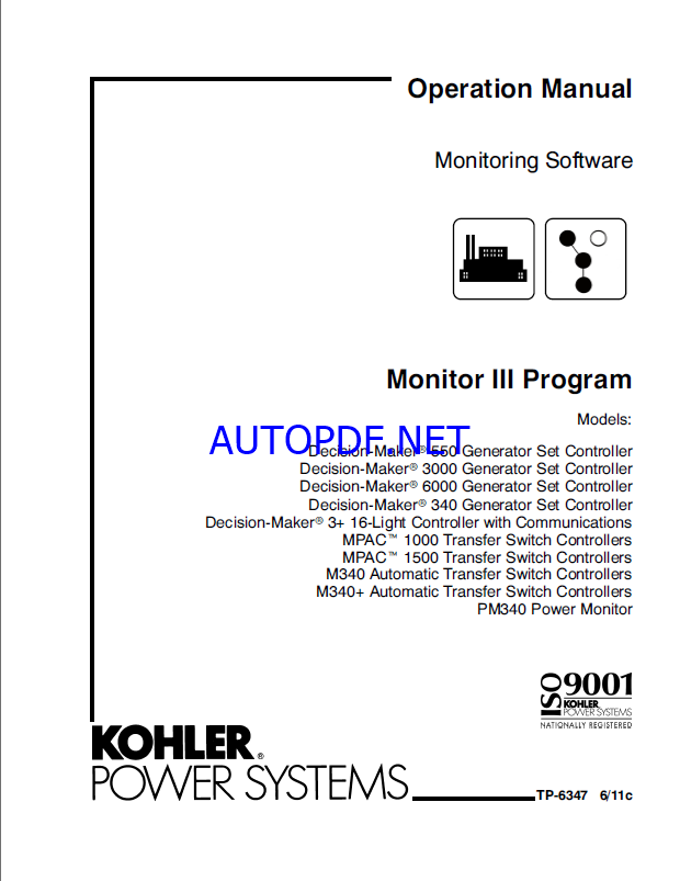 Kohler Monitor III Program Monitoring Software Operation Manual (tp6347)