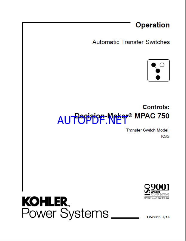 Kohler MPAC 750 Decision-Maker Automatic Transfer Switches Operation Manual (tp6865)