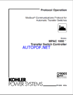 Kohler MPAC 1000 Transfer Switch Controller Modbus Communications Protocol for Automatic Transfer Switches Protocol Operation (tp6208)