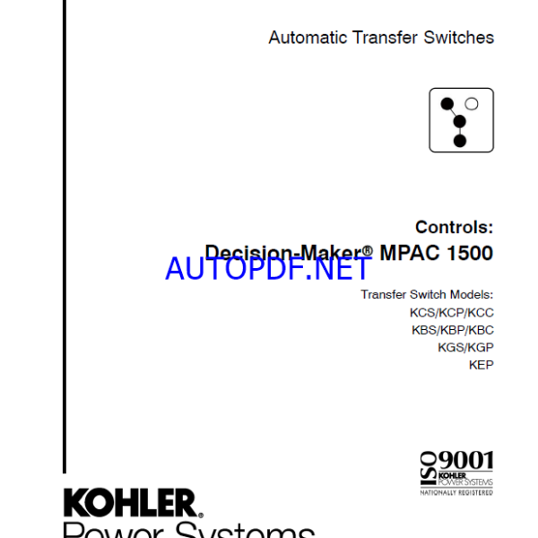 Kohler MPAC 1500 Decision-Maker Automatic Transfer Switches Operation Manual (tp6883)
