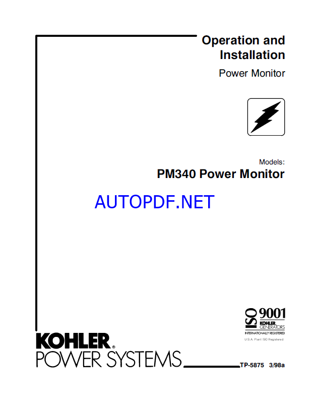 Kohler PM340 Operation and Installation Manual (tp5875)