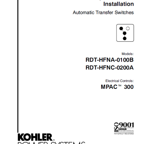 Kohler RDT-HFNA-0100B, RDT-HFNC-0200A Automatic Transfer Switches Operation and Installation Manual (tp6539)