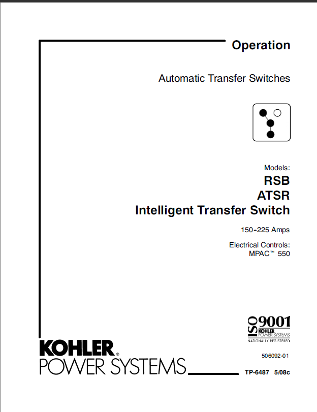 Kohler RSB ATSR Intelligent Transfer Switch Operation Manual (tp6487)