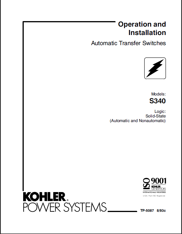 Kohler S340 Automaitic Transfer Switches Operation and Installation Manual (tp5087)