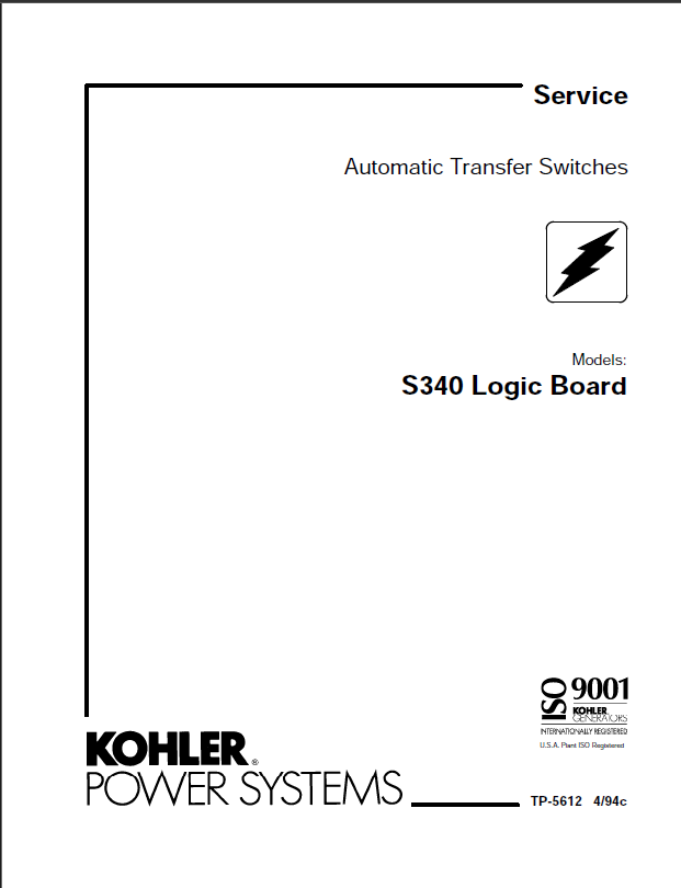 Kohler S340 Logic Board Automatic Transfer Switches Service Manual (tp5612)