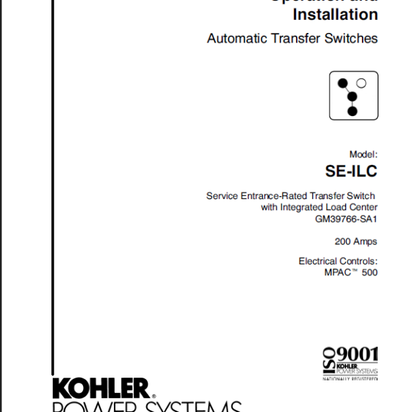 Kohler SE-ILC Automatic Transfer Switches Operation and Installation Manual (tp6378)