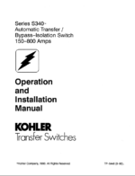 Kohler Series S340 Automatic Transfer Bypass, Isolation 150-800 Amps Operation and Installation Manual (tp5448)