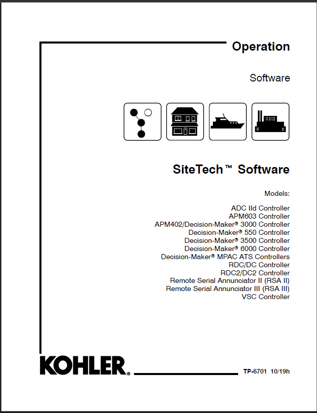 Kohler SiteTecht Software Operation Manual (tp6701)
