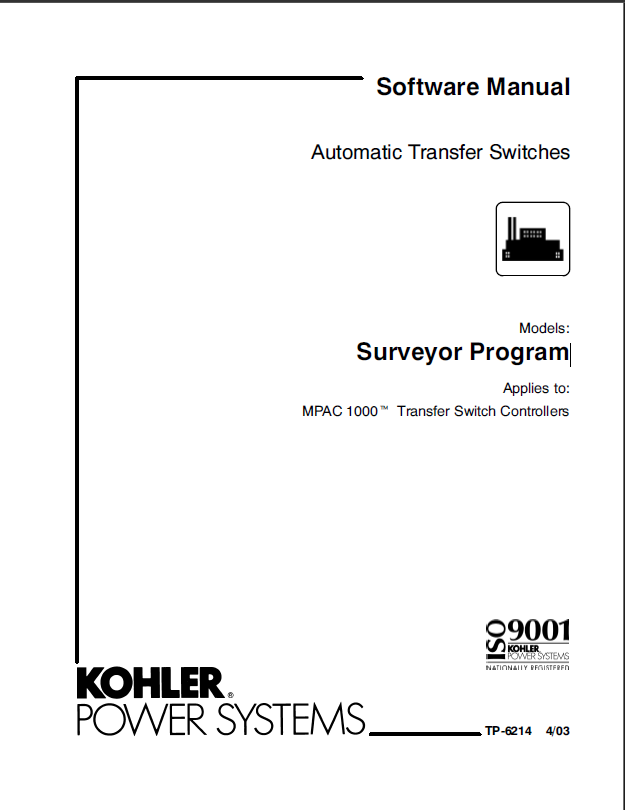 Kohler Surveyor Program Automatic Transfer Switches Software Manual (tp6214)