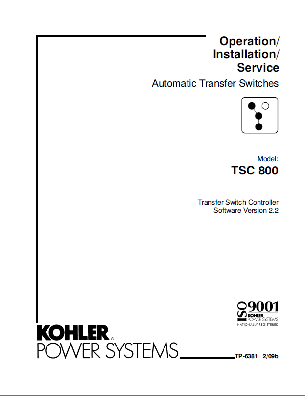 Kohler TSC 800 Automatic Transfer Switches Operation, Installation, Service Manual (tp6381)