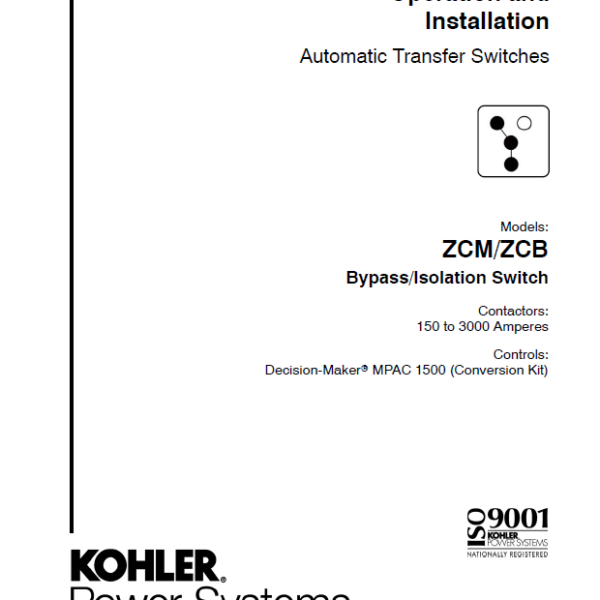 Kohler ZCM, ZCB Automatic Transfer Switches Operation and Installation Manual (tp7038)