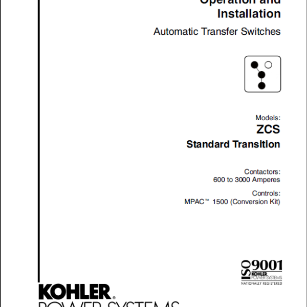Kohler ZCS Standard Transition Automatic Transfer Switches Operation and Installation Manual (tp6720)