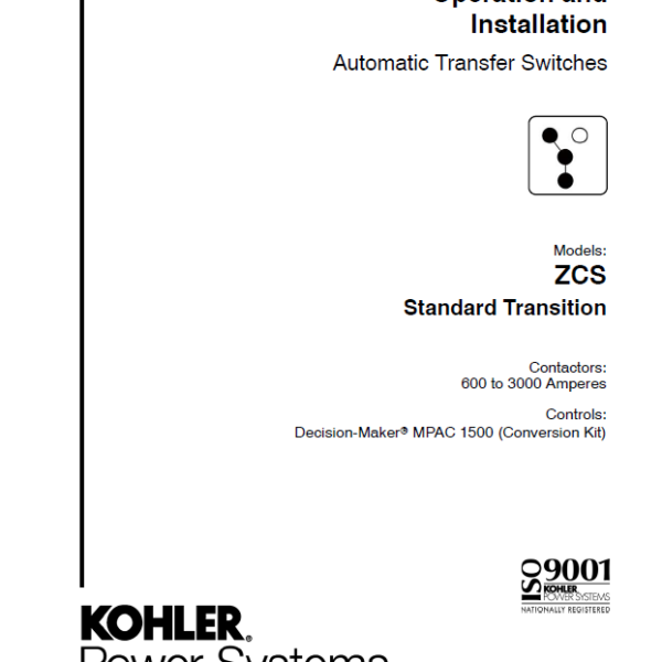 Kohler ZCS Standard Transition Automatic Transfer Switches Operation and Installation Manual (tp7039)