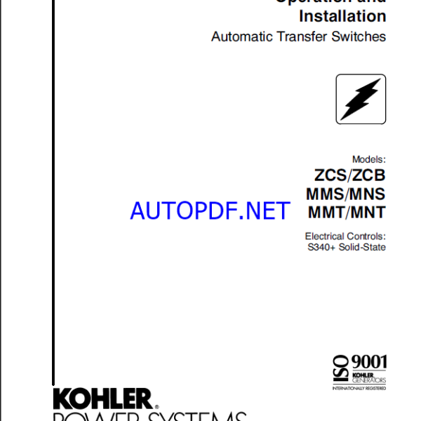 Kohler ZCS, ZCB, MMS, MNS, MMT, MNT Automatic Transfer Switches Operation and Installation Manual (tp5663)