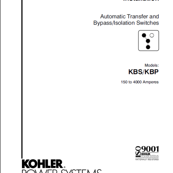 Kohler KBS, KBP Automatic Transfer and Bypass, Isolation Switches Installation Manual (tp6448)