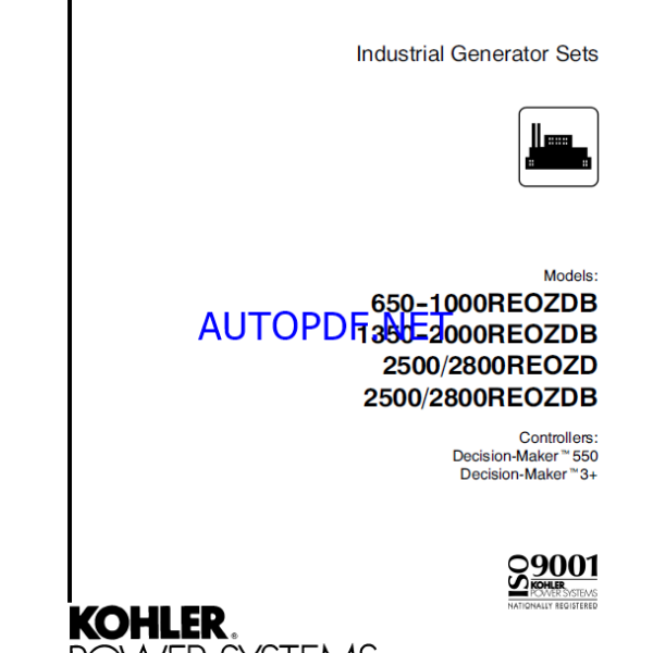 Kohler 650REOZDB, 1000REOZDB, 1350REOZDB, 2000REOZDB, 2500REOZD, 2800REOZD, 2500REOZDB, 2800REOZDB Industrial Generator Sets Wiring Diagrams (tp6216)