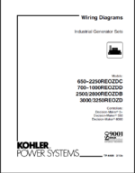 Kohler 650REOZDC, 2250REOZDC, 700REOZDD, 1000REOZDD, 2500REOZDB, 2800REOZDB, 3000REOZD, 3250REOZD Industrial Generator Sets Wiring Diagrams (tp6485)