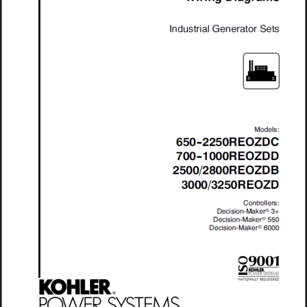 Kohler 650REOZDC, 2250REOZDC, 700REOZDD, 1000REOZDD, 2500REOZDB, 2800REOZDB, 3000REOZD, 3250REOZD Industrial Generator Sets Wiring Diagrams (tp6485)