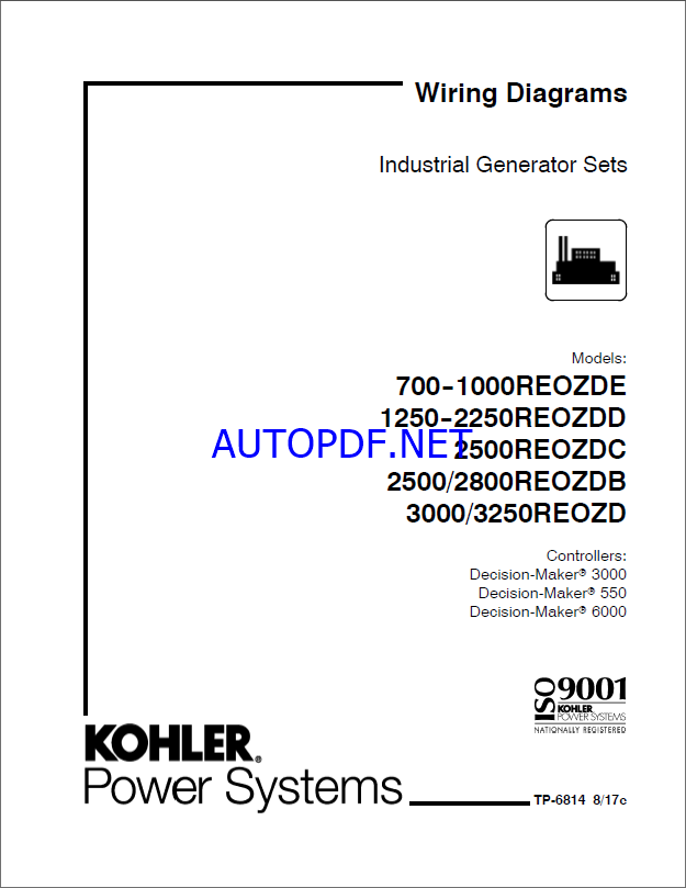 Kohler 700REOZDE, 1000REOZDE, 1250REOZDD, 2250REOZDD, 2500REOZDC, 2500REOZDB, 2800REOZDB, 3000REOZD, 3250REOZD Industrial Generator Set Wiring(tp6814)