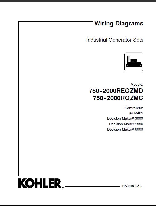 Kohler 750-2000REOZMD, 750-2000ROZMC Industrial Generator Sets Wiring Diagrams (tp6813)