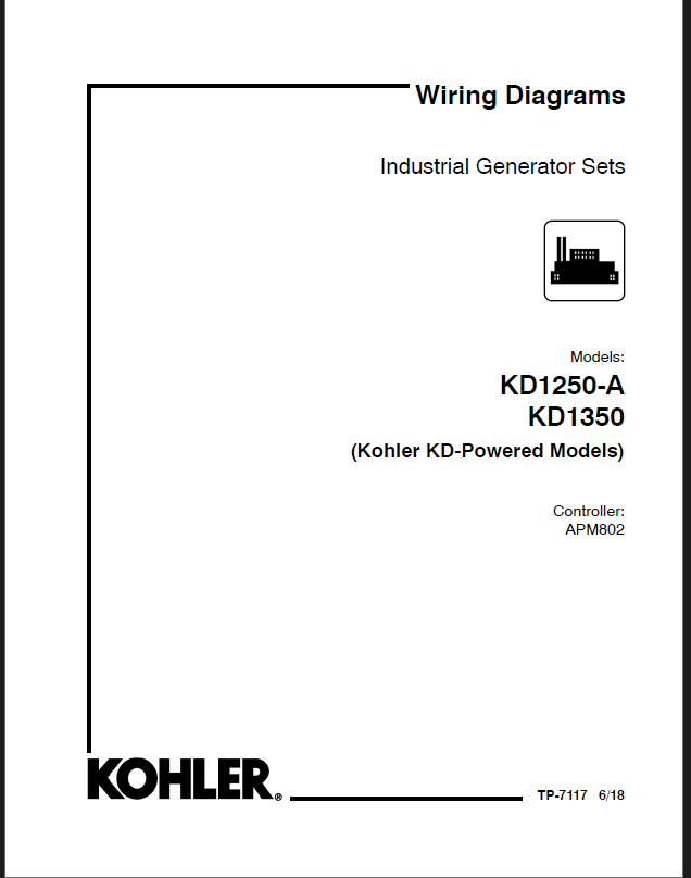 Kohler KD1250-A, KD1350 Industrial Generator Sets Wiring Diagrams (tp7117)