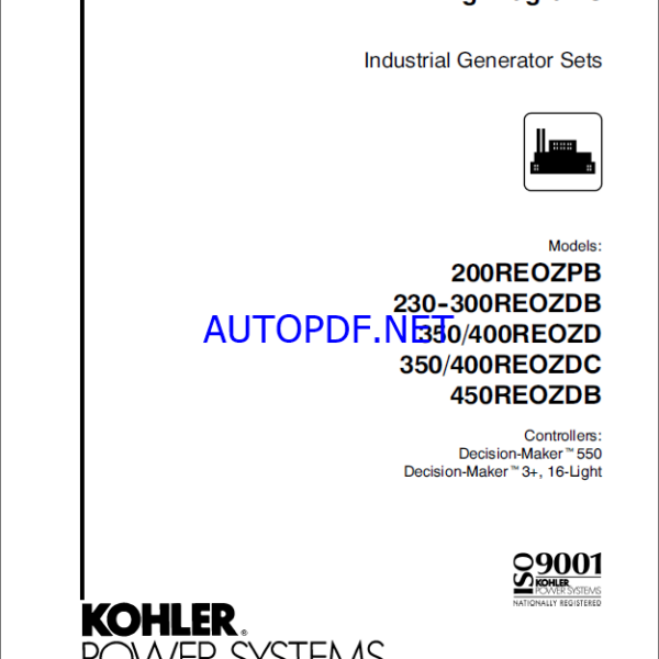 Kohler 200REOZPB, 230REOZDB, 300REOZDB, 350REOZD, 400REOZD, 350REOZDC, 400REOZDC, 450REOZDB Industrial Generator Sets Wiring Diagrams (tp6338)