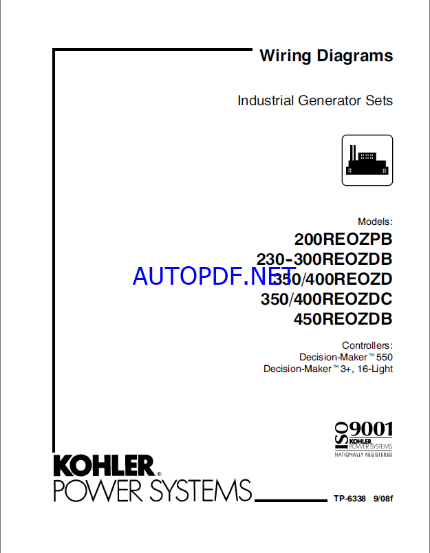 Kohler 200REOZPB, 230REOZDB, 300REOZDB, 350REOZD, 400REOZD, 350REOZDC, 400REOZDC, 450REOZDB Industrial Generator Sets Wiring Diagrams (tp6338)
