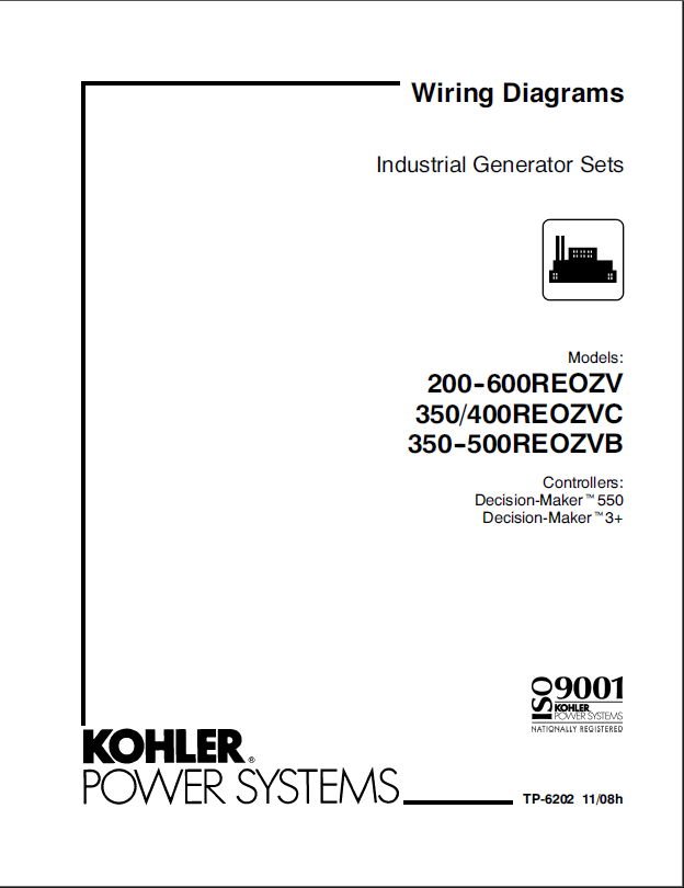 Kohler 200REOZV, 600REOZV, 350REOZVC, 400REOZVC, 350REOZVB, 500REOZVB Industrial Generator Sets Wiring Diagrams (tp6202)