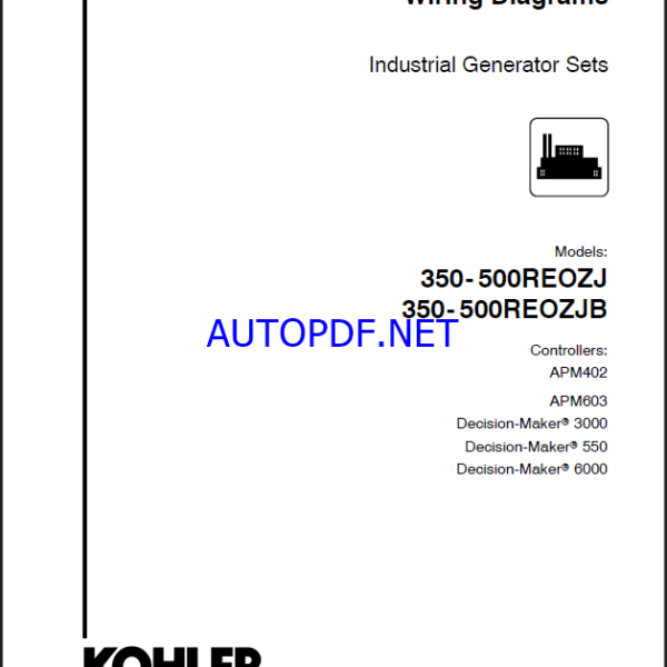 Kohler 350-500REOZJ, 350-500REOZJB Industrial Generator Sets Wiring Diagrams (tp6797)