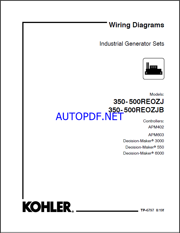 Kohler 350-500REOZJ, 350-500REOZJB Industrial Generator Sets Wiring Diagrams (tp6797)
