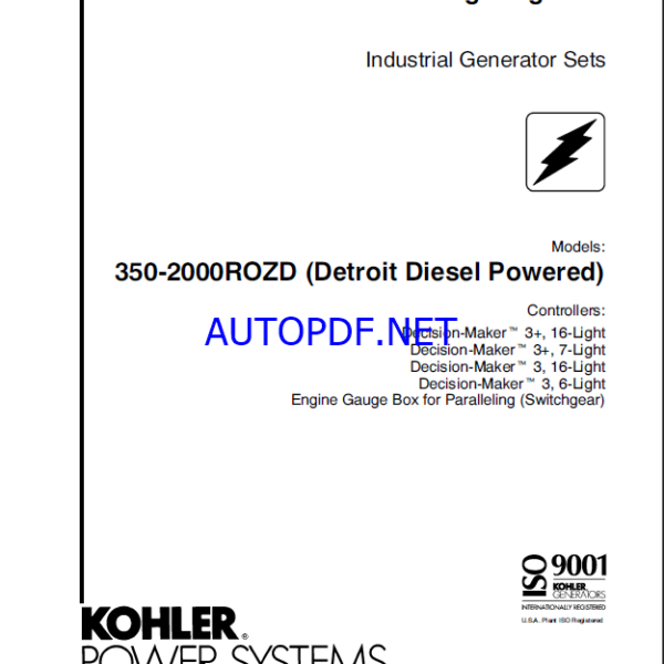 Kohler 350-2000ROZD Industrial Generator Sets Wiring Diagrams (tp5722)