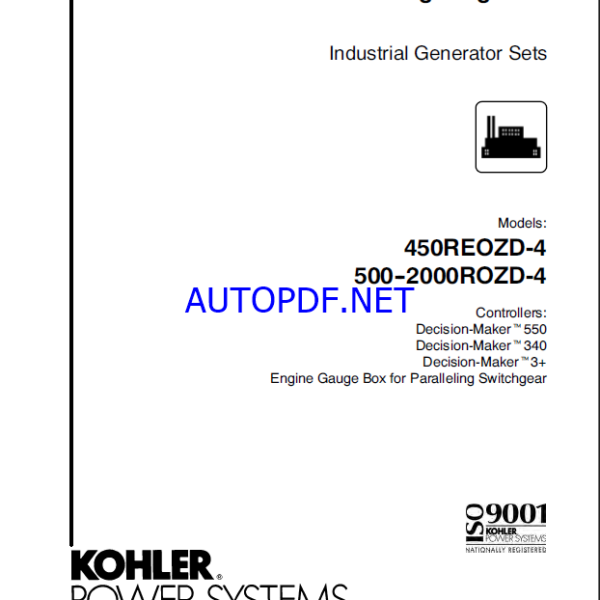 Kohler 450REOZD-4, 500-2000ROZD-4 Industrial Generator Sets Wiring Diagrams (tp6004)