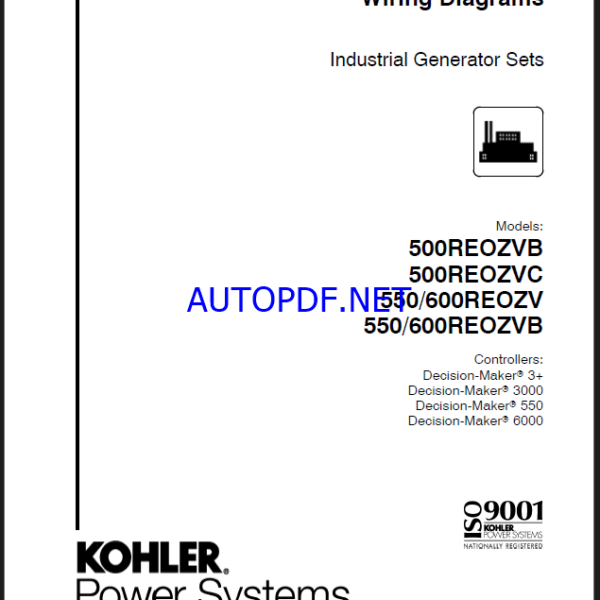 Kohler 500REOZVB, 500REOZVC, 550REOZV, 600REOZV, 550REOZVB, 600REOZVB Industrial Generator Sets Wiring Diagrams (tp6777)
