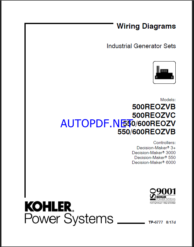 Kohler 500REOZVB, 500REOZVC, 550REOZV, 600REOZV, 550REOZVB, 600REOZVB Industrial Generator Sets Wiring Diagrams (tp6777)