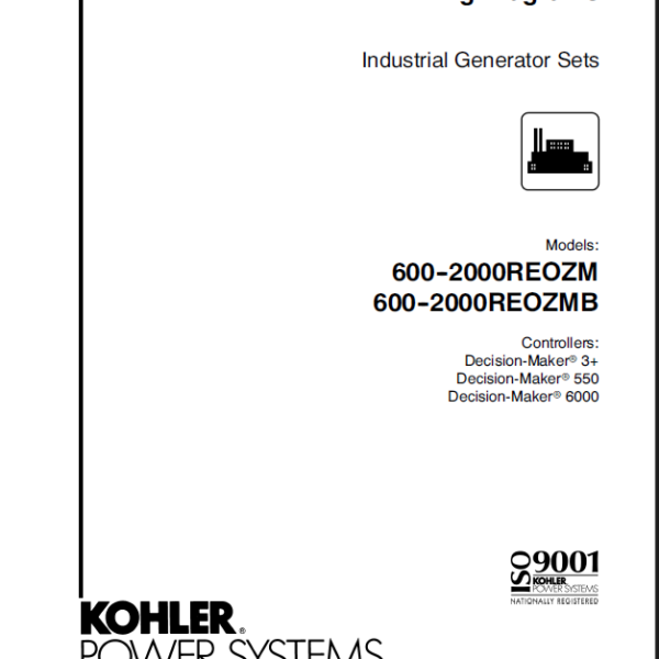 Kohler 600-2000REOZM, 600-2000REOZMB Industrial Generator Sets Wiring Diagrams (tp6289)