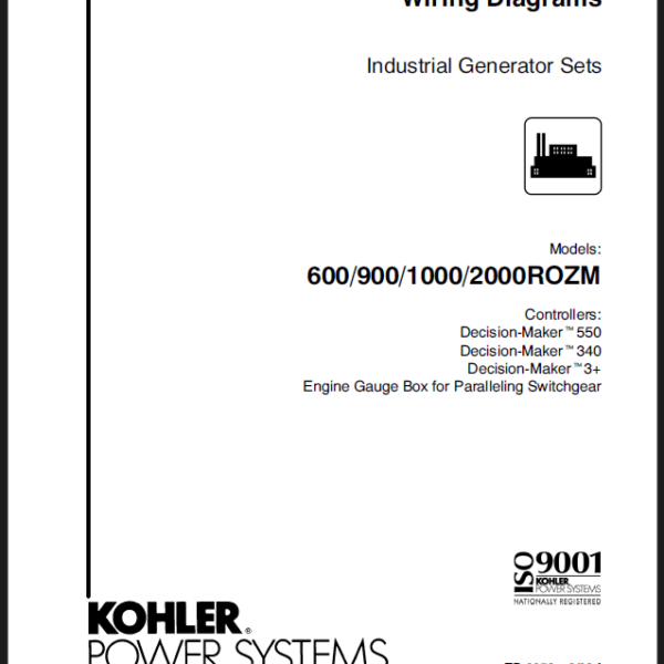 Kohler 600ROZM, 900ROZM, 1000ROZM, 2000ROZM Industrial Generator Sets Wiring Diagrams (tp6058)