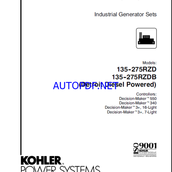 Kohler 135-275RZD, 135-275RZDB Industrial Generator Sets Wiring Diagrams (tp5720)